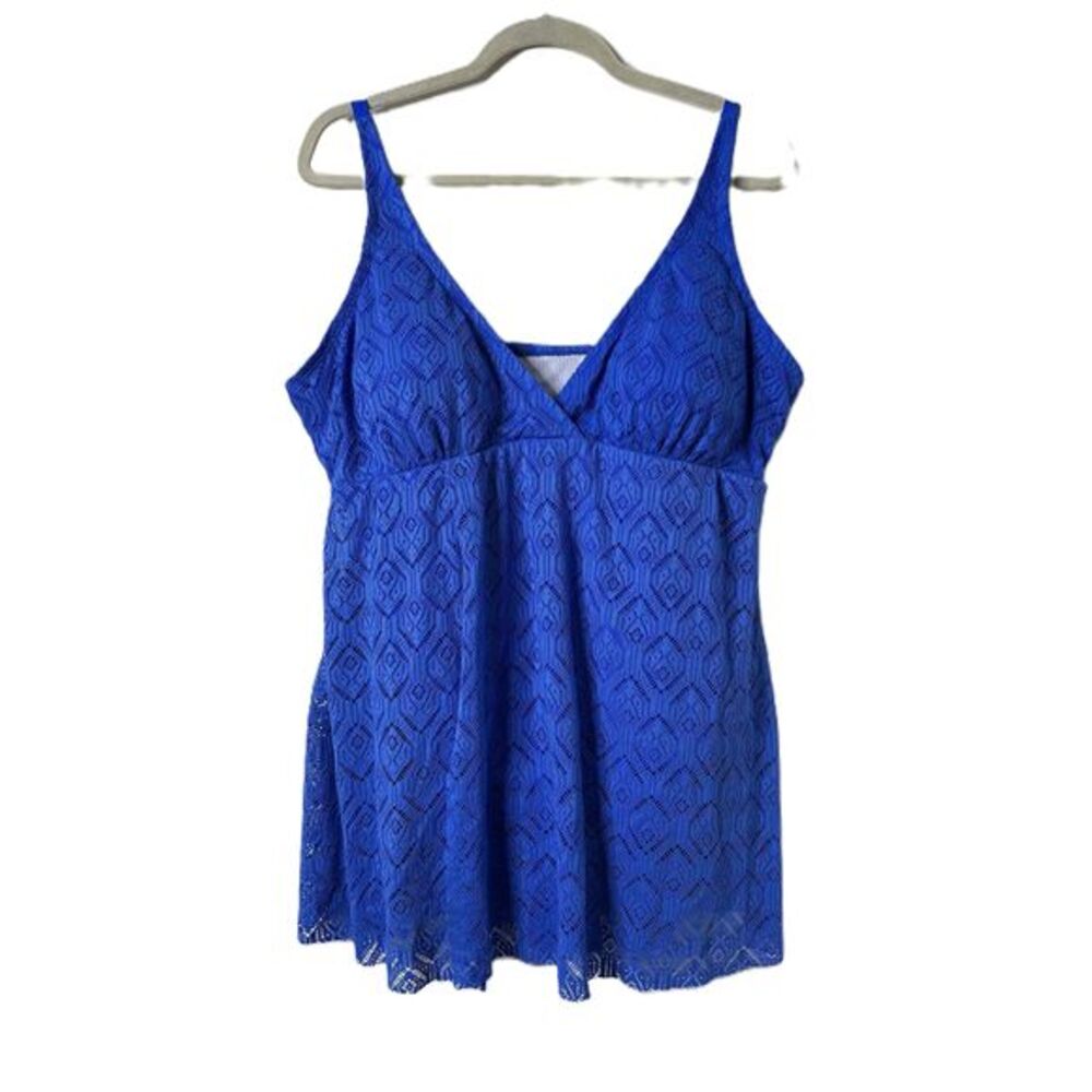 MeetCurve Swimdress Womens Size 3XL Blue Crochet Sleeveless V Neck One Piece